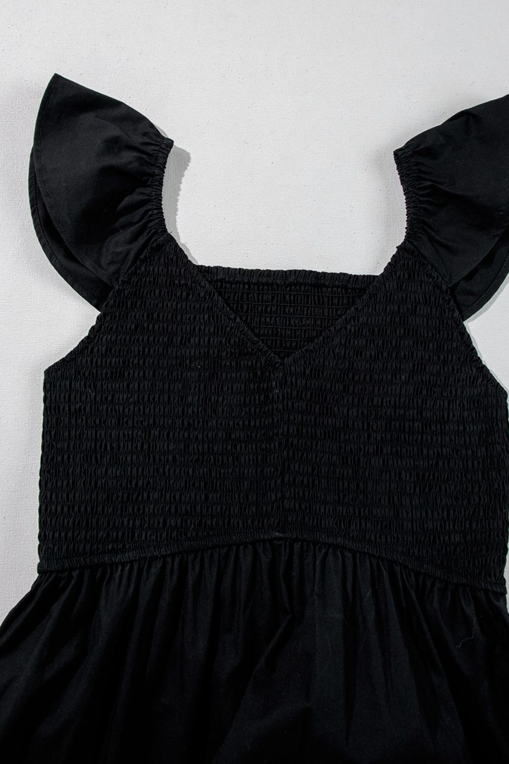 V Neck Ruffled Cap Sleeve Smocked Maxi Dress