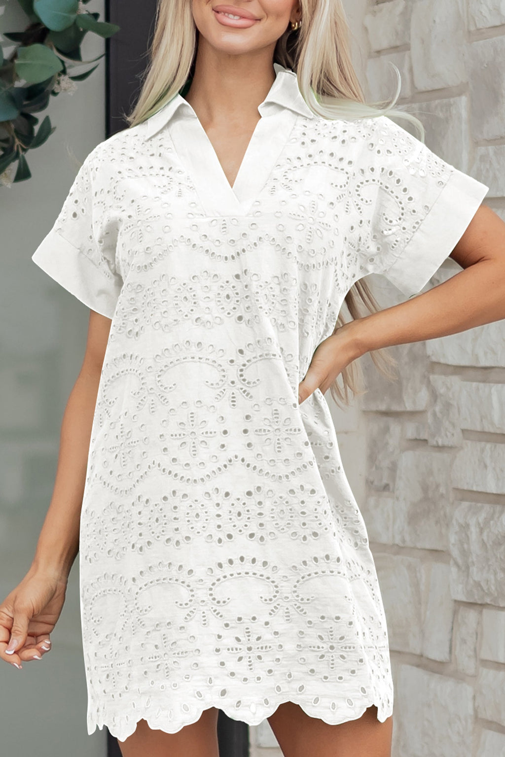 Eyelet Embroidered Mini Dress