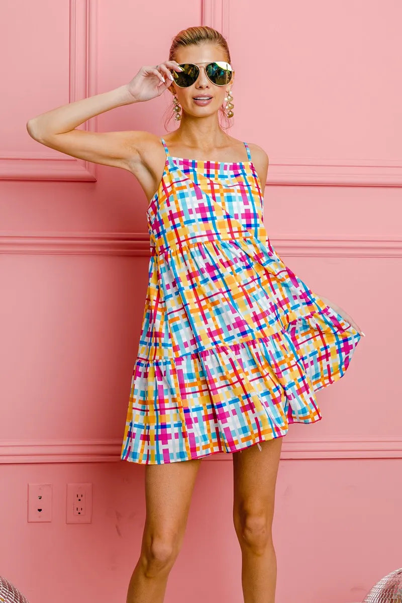 Multi Colors Plaid Sleeveless Sun Dress
