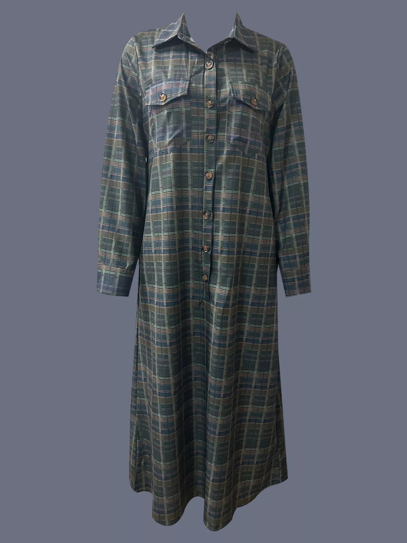 Plaid Button Front Maxi Shirt Dress