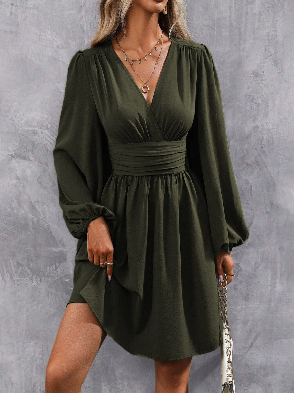 Floral Print V-Neck Long Sleeve Mini Dress