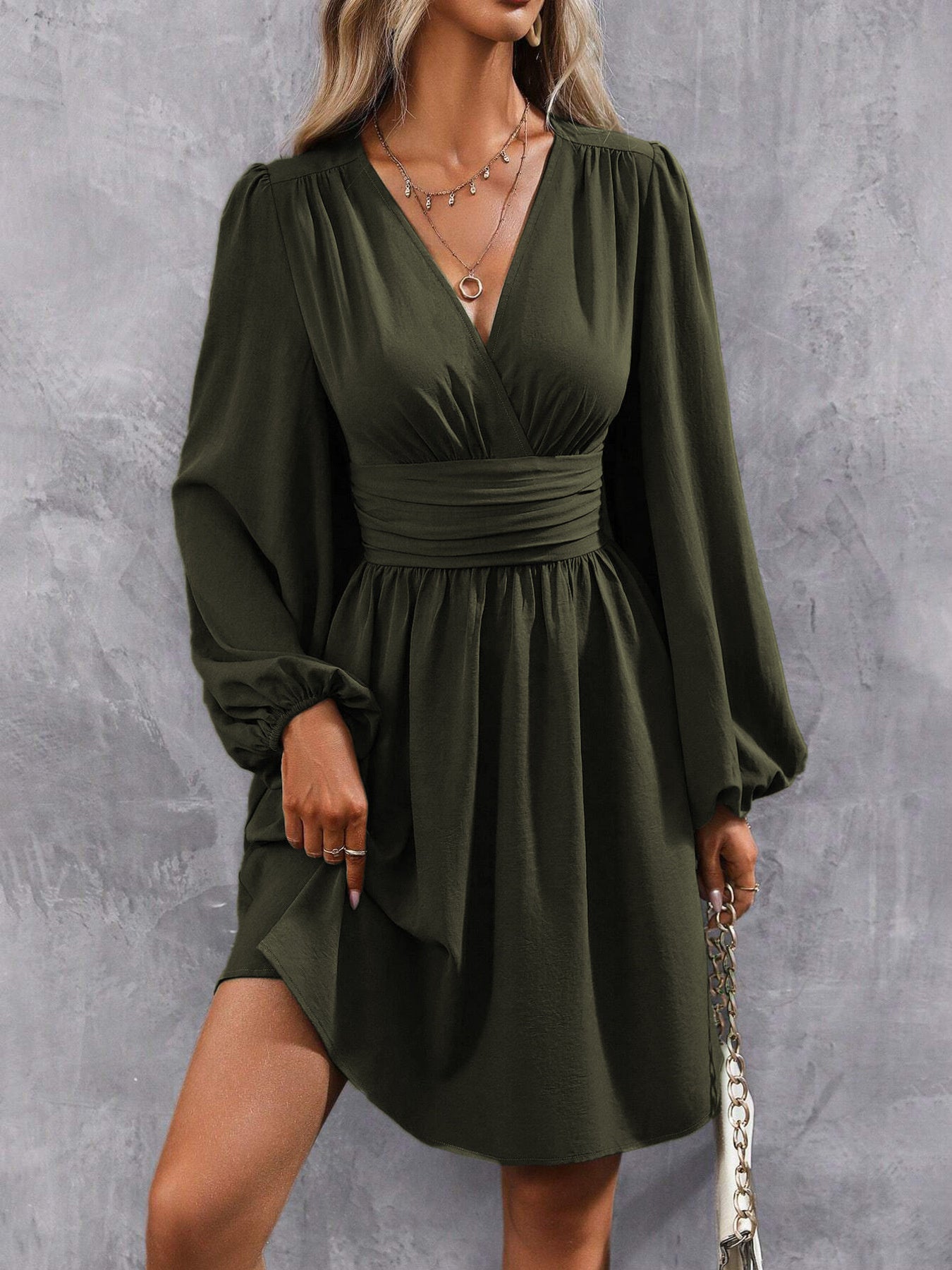 Floral Print V-Neck Long Sleeve Mini Dress