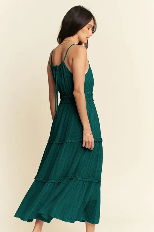 Texture Swiss Dot Ruffle Square Neck Midi Dress