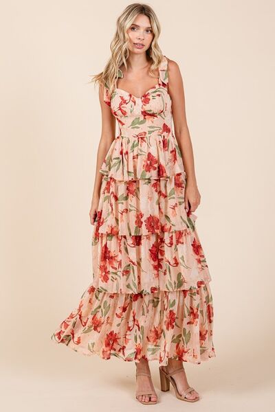 Floral Sweetheart Neck Maxi Dress