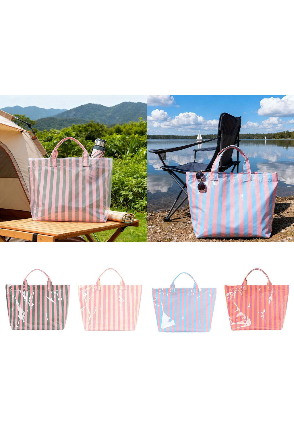 Rainbow Glossy Striped Vinyl Large Tote Bag