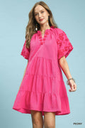 Embroidered Tiered Puff Sleeve Mini Dress