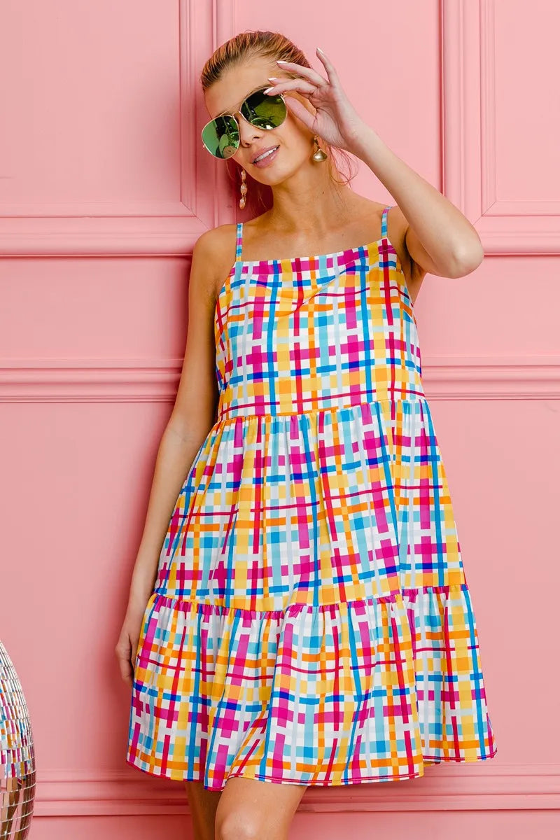 Multi Colors Plaid Sleeveless Sun Dress