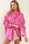 Raw Edge Detailed Mineral Washed Loose Fit Shirt