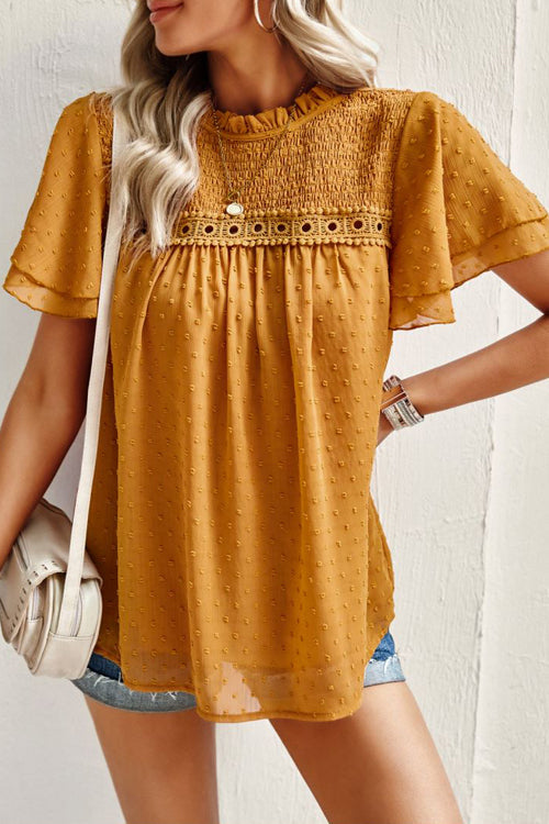 Swiss Dot Lace Short Sleeve Top - 4 Colors