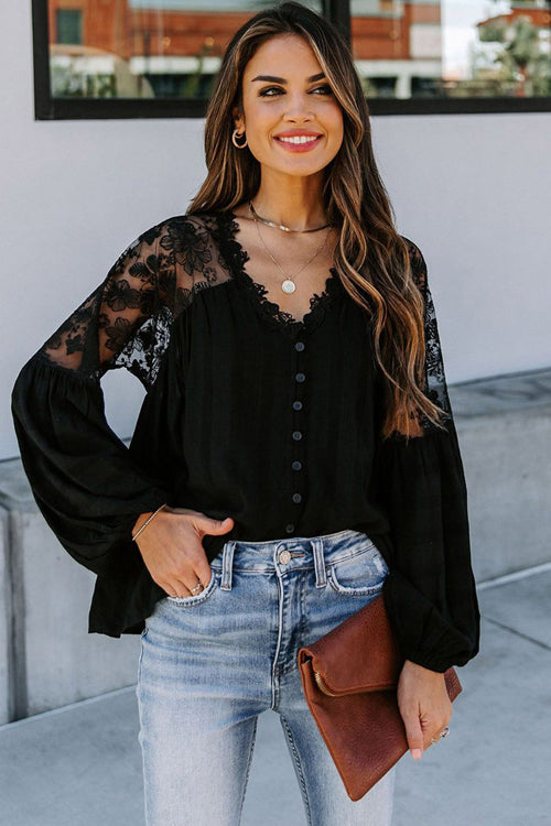 Lace Embroidery Button Up Top - 2 Colors