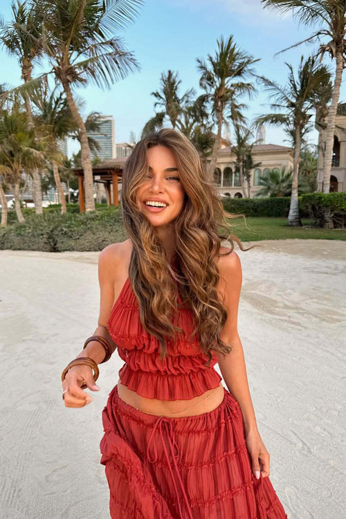 Bohemian Ruffled Brick Red Set