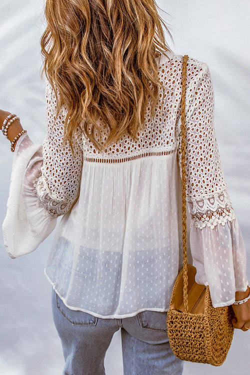 Crochet Lace Swiss Dot Long Sleeve Top