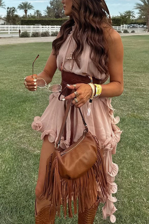 Ruffled Sleeveless Chiffon Suit - 6 Colors