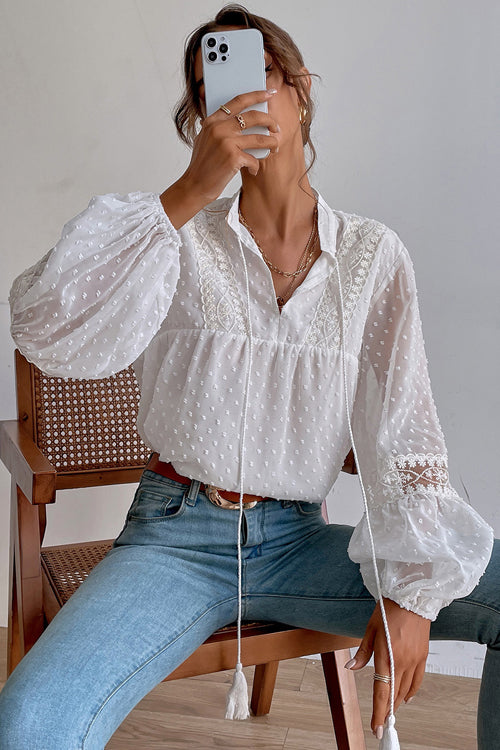 Lace Swiss Dot Long Sleeve Top - 4 Colors