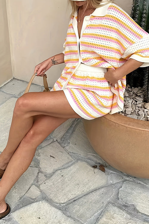 Striped Short Sleeve Knit Set