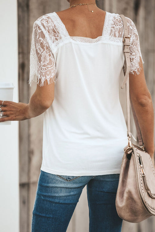 Lace Shoulder Tee - 5 Colors