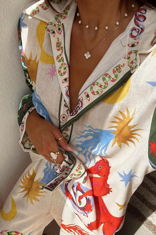 Print Long Sleeve Cotton Suit