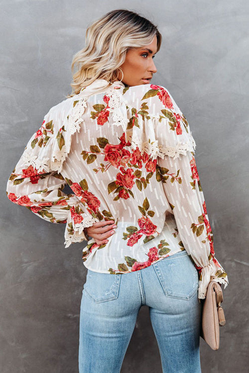 Lace Up Floral Print Top