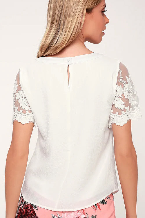 Lace Embroidered Short Sleeve Top - 4 Colors