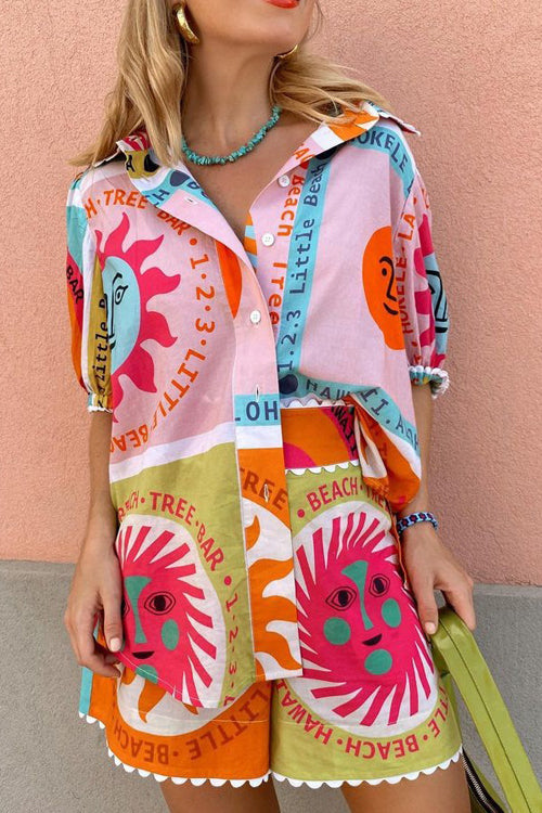Print Short Sleeve Colorful Suit