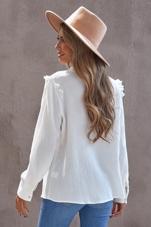 Lace Ruffled Button Up Top - 2 Colors