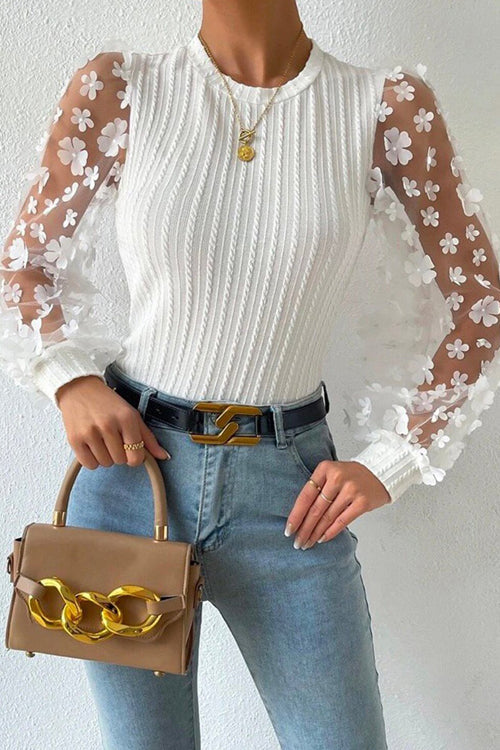 Flower Ribbed Knit Top - 4 Colors