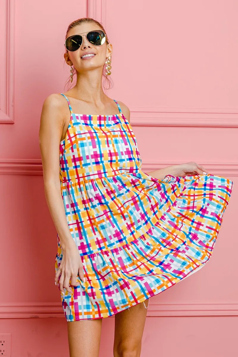Multi Colors Plaid Sleeveless Sun Dress