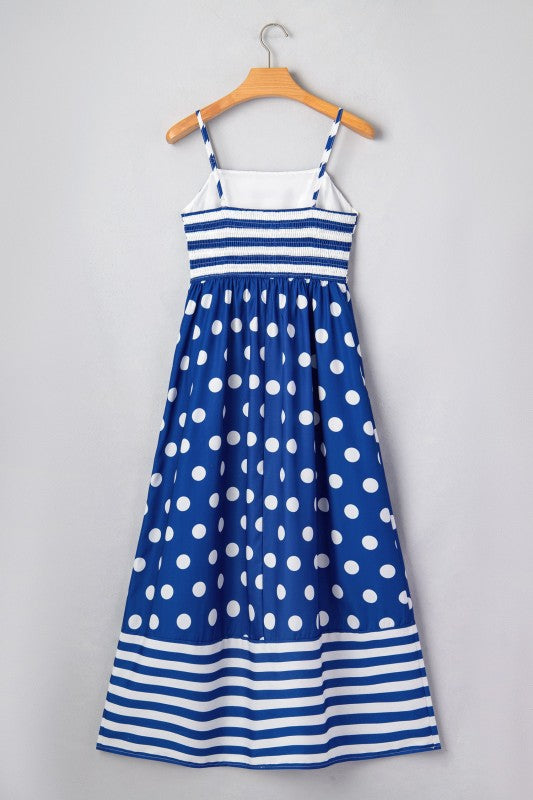 Stripe Polka Dot Patchwork High Waist Maxi Dress