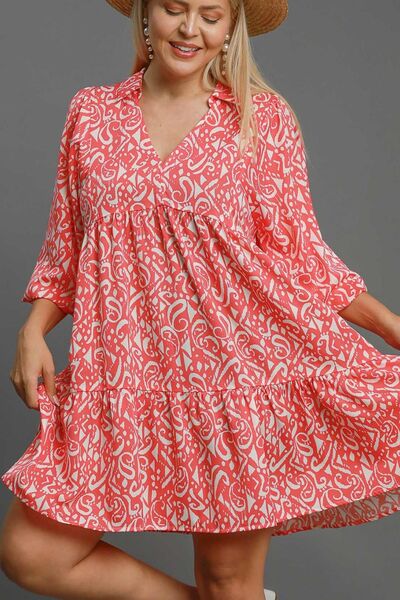 Full Size Two Tone Print Balloon Sleeve Tiered Dress Plus Size