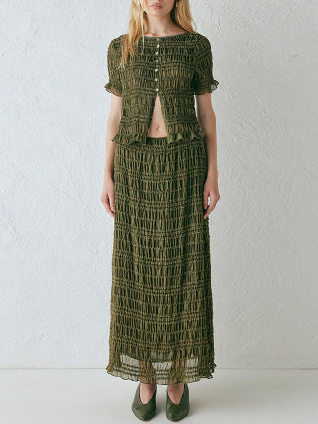 Boho Chic Smocked Top and Maxi Skirt Set