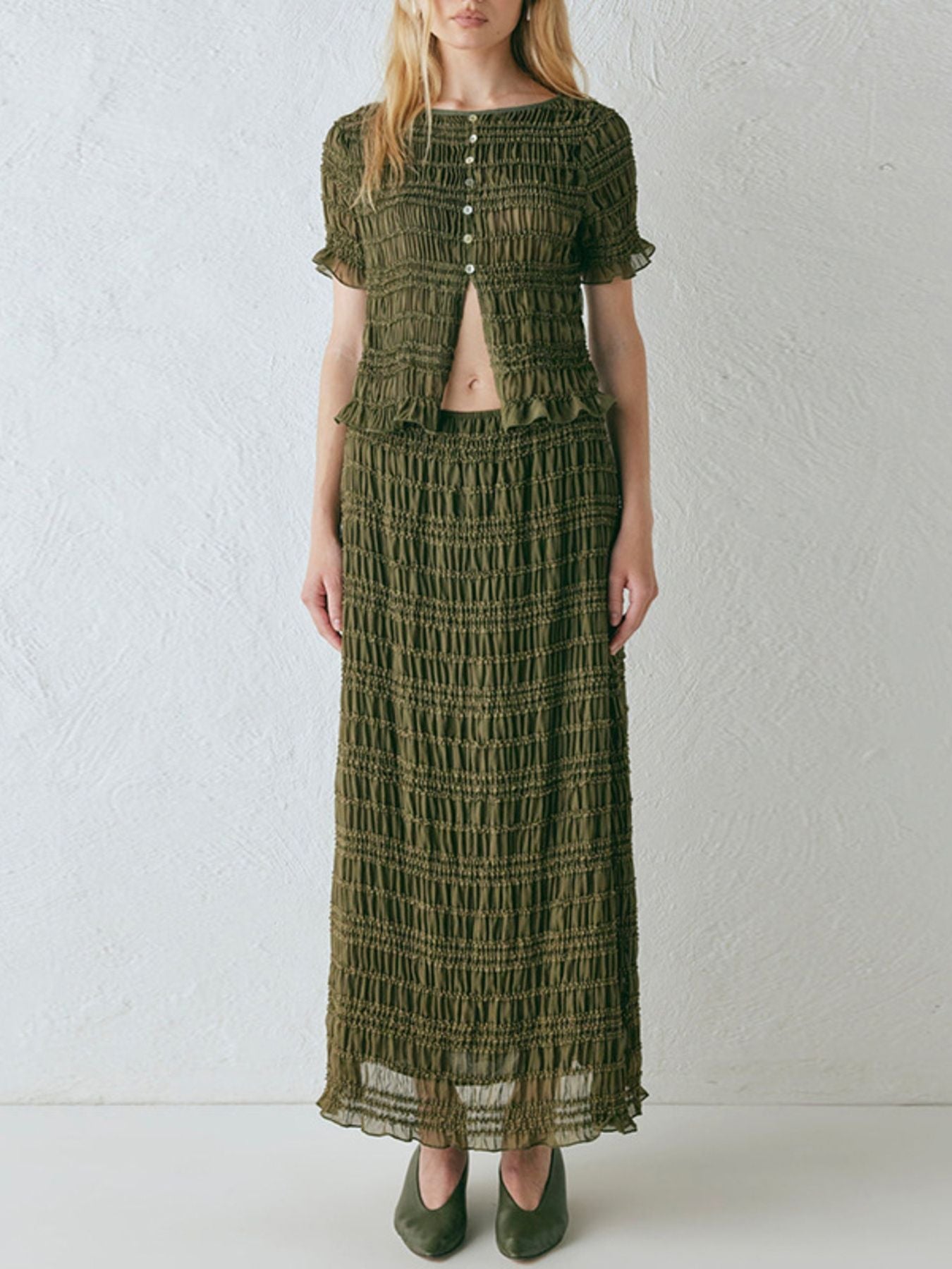 Boho Chic Smocked Top and Maxi Skirt Set