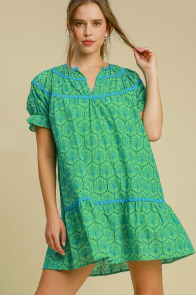 Full Size Eyelet Mini Dress With Ric Rac Trim Plus Size