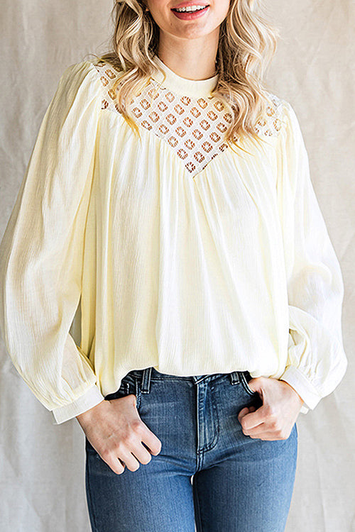 Lace Balloon Long Sleeve Top - 6 Colors