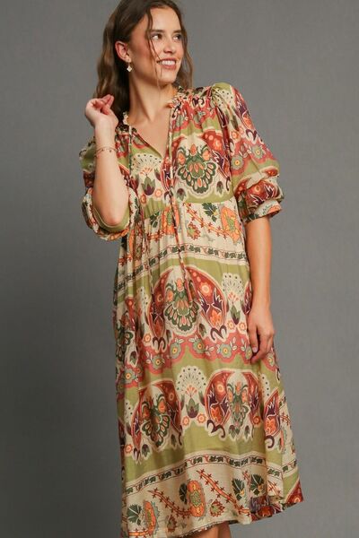Full Size Tiered Border Print Midi Dress Plus Size