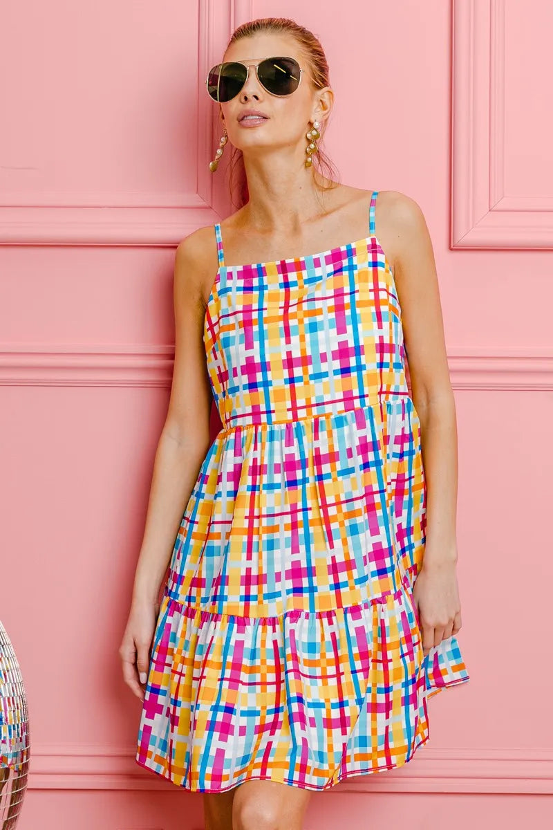 Multi Colors Plaid Sleeveless Sun Dress