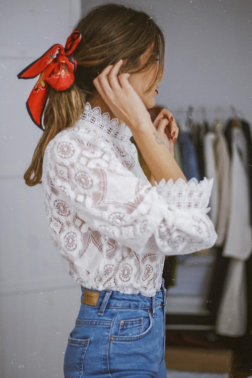 Petals White Lace See-Through Top