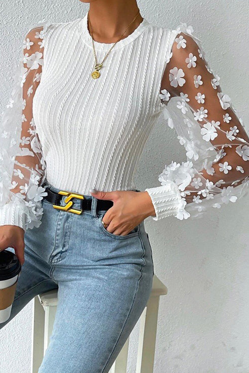 Flower Ribbed Knit Top - 4 Colors