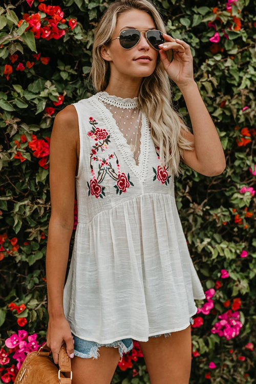 Lace Up Floral Embroidered Top
