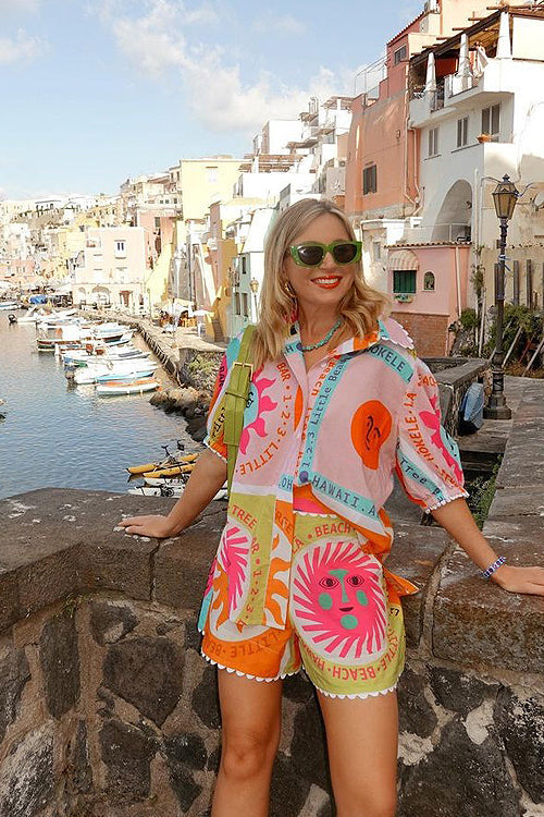 Print Short Sleeve Colorful Suit