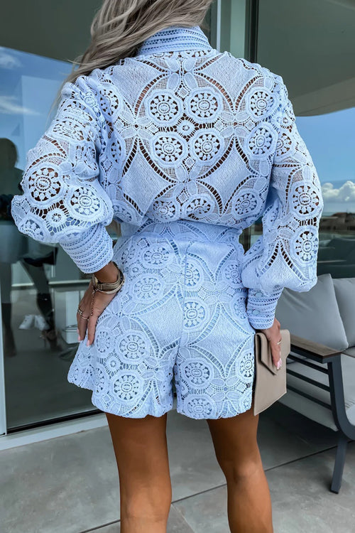 Lace Crochet Long Sleeve Suit - 3 Colors