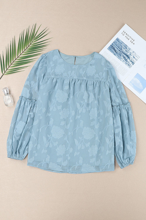 Floral Jacquard Long Sleeve Top - 5 Colors