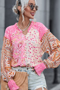 V-Neck Floral Print Long Sleeve Top