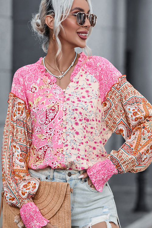 V-Neck Floral Print Long Sleeve Top