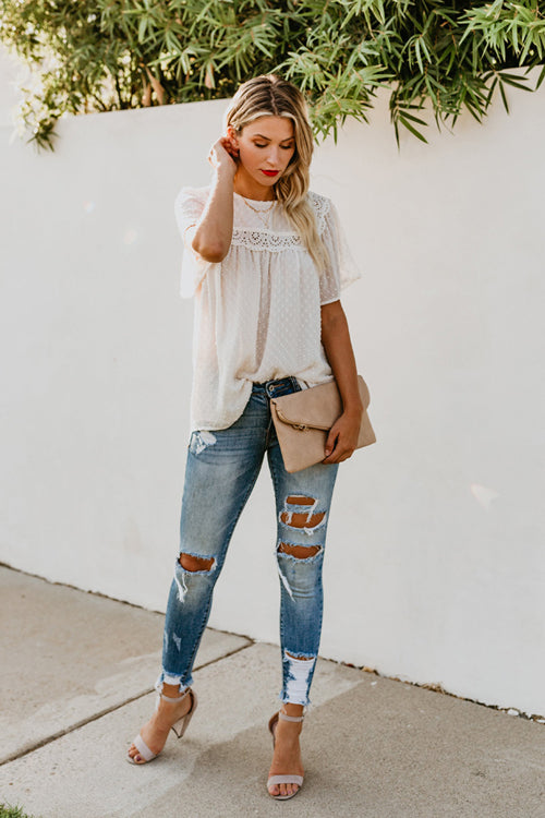 Lace Swiss Dot Short Sleeve Top
