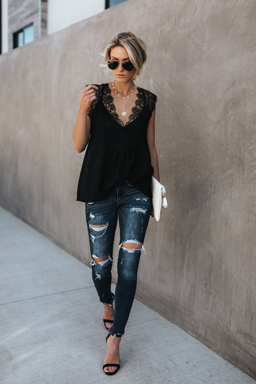 Lace V-neck Two-Piece Top - 4 Colors