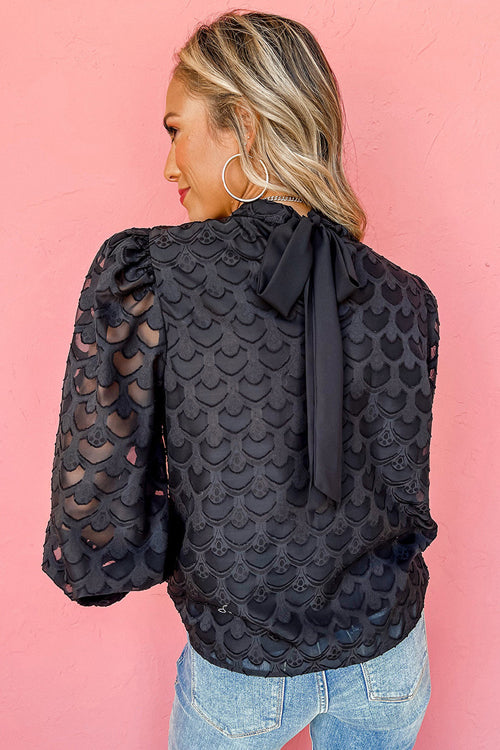 Black Tie-Back Statement Sleeve Top
