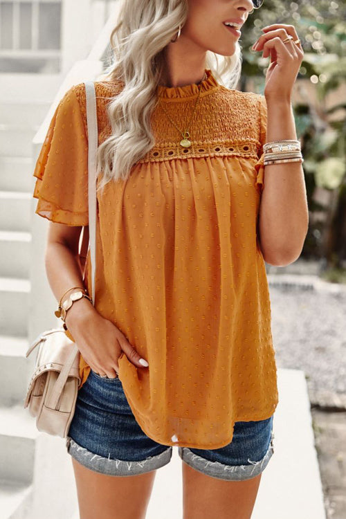 Swiss Dot Lace Short Sleeve Top - 4 Colors