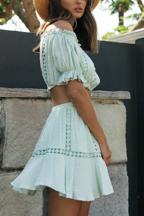 Off the Shoulder Short Sleeve Suit - 2 Colors