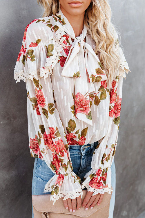 Lace Up Floral Print Top