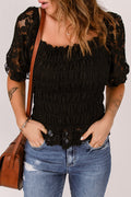 Lace Pleated Short Sleeve Top - 4 Colors